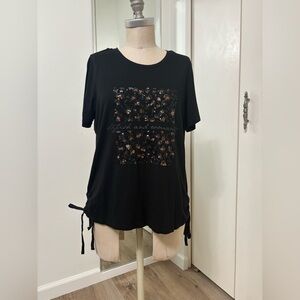 Canda Premium Black Sequin Graphic Top Woman Size Medium